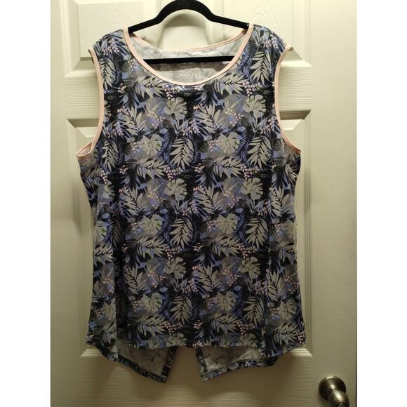 Crane Women's Size XXL Blue Tropical Floral Asymmetric Layered Back Tank Top - Picture 1 of 6